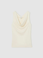 Women Ribbed Cowl-Neck Vest in Ivory