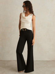 Women Ribbed Cowl-Neck Vest in Ivory