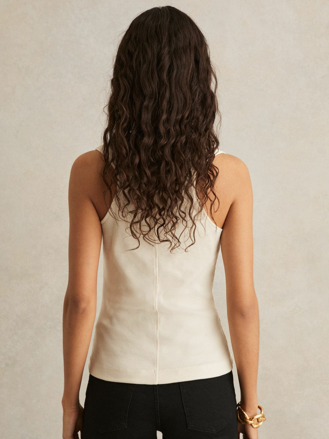 Women Ribbed Cowl-Neck Vest in Ivory