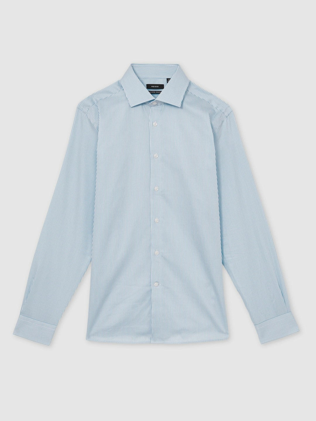 Men Regular Fit Cotton Sateen Shirt in Blue Stripe