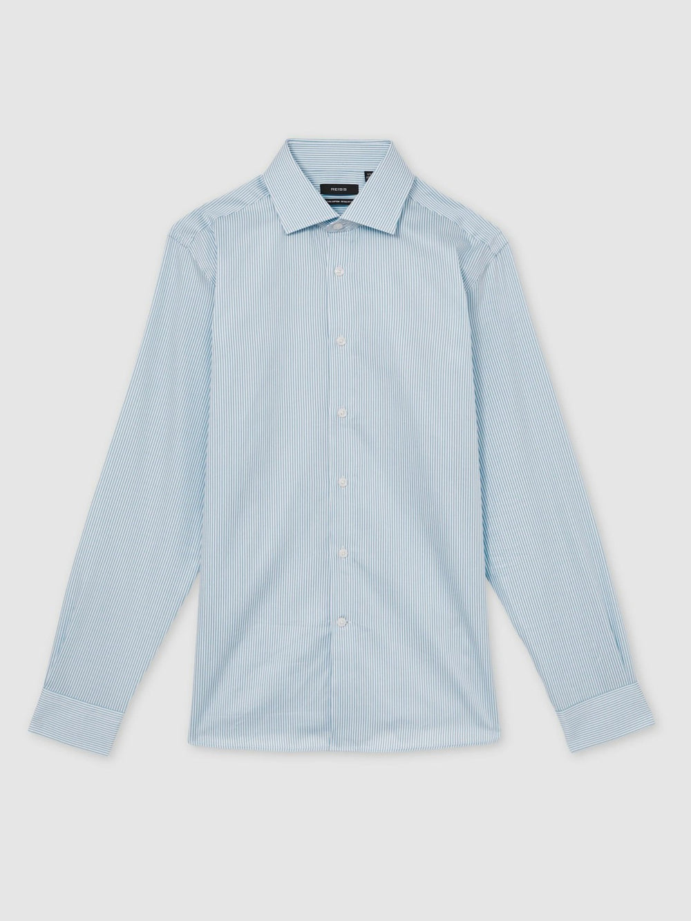 Men Regular Fit Cotton Sateen Shirt in Blue Stripe
