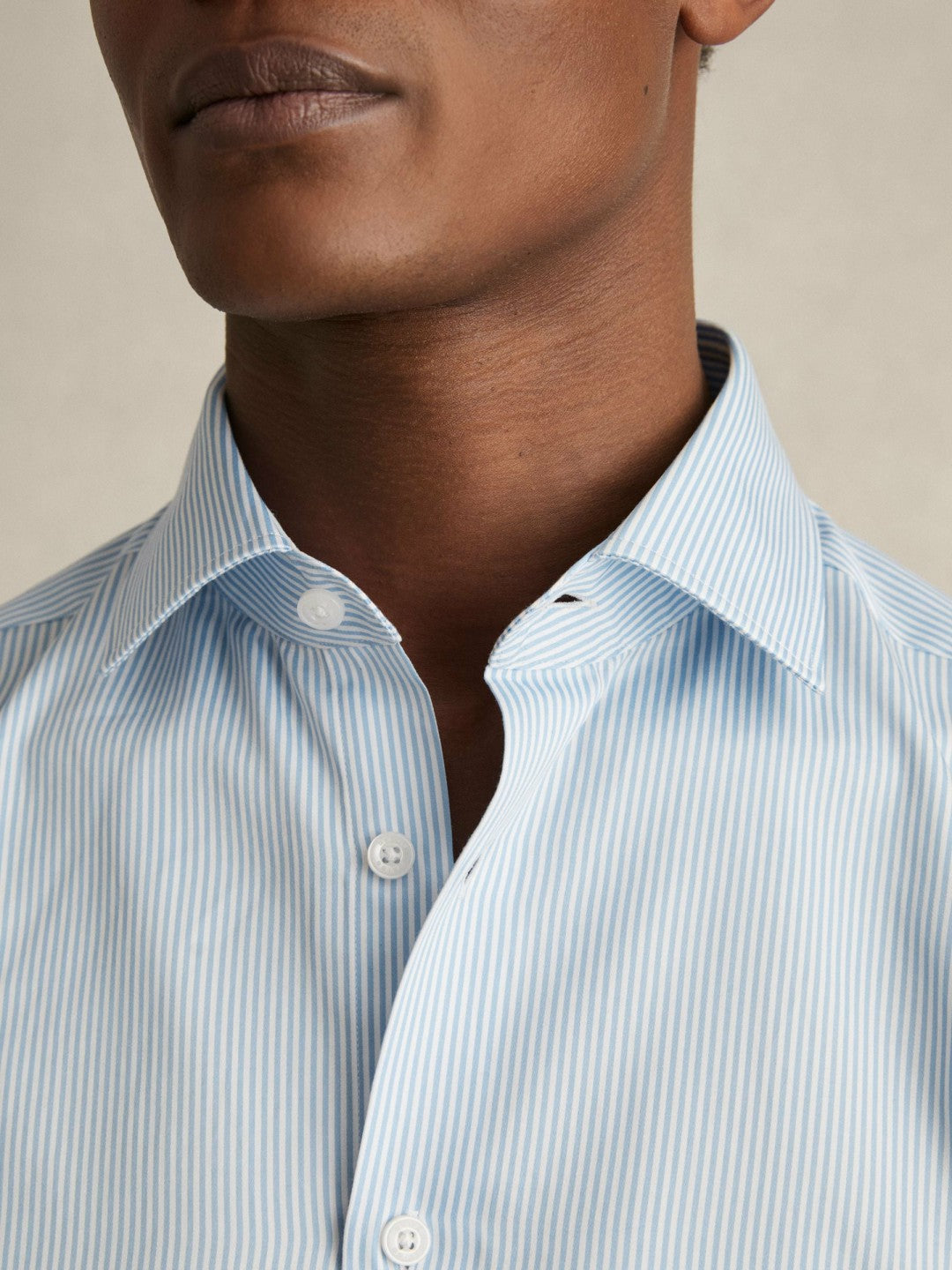 Men Regular Fit Cotton Sateen Shirt in Blue Stripe