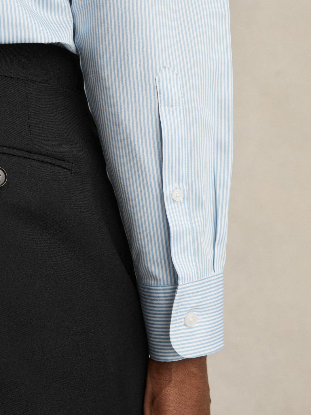 Men Regular Fit Cotton Sateen Shirt in Blue Stripe