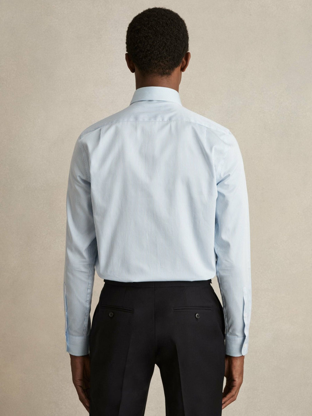 Men Regular Fit Cotton Sateen Shirt in Blue Stripe