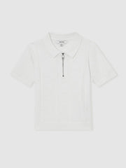 Children & Baby 9-13 yrs Half-Zip Pointelle Polo Shirt in Off White