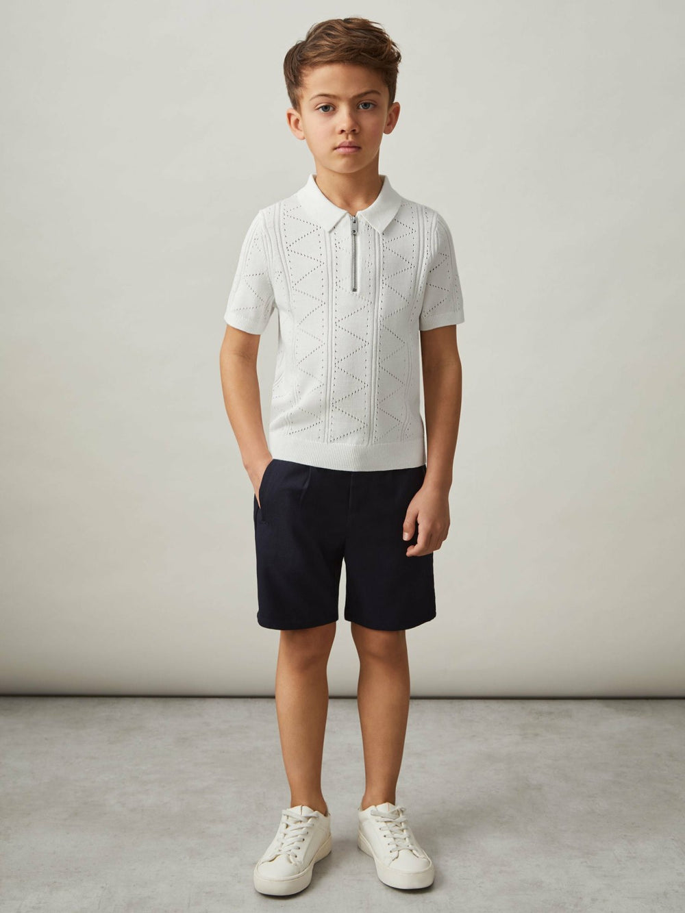 Children & Baby 9-13 yrs Half-Zip Pointelle Polo Shirt in Off White
