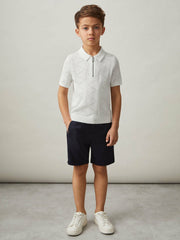 Children & Baby 9-13 yrs Half-Zip Pointelle Polo Shirt in Off White