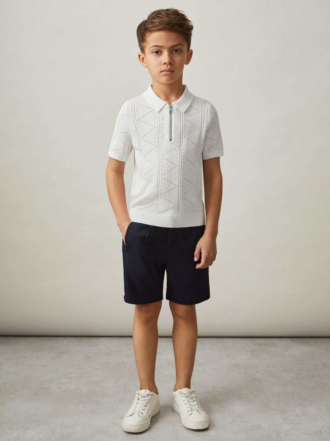 Children & Baby 3-9 yrs Half-Zip Pointelle Polo Shirt in Off White