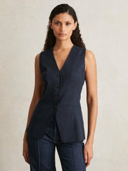 Women Paige Button-Through Vest in Dark Ink Blue