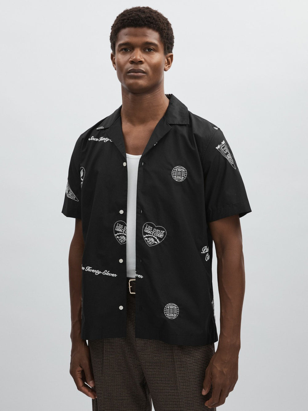 Men Les Deux Cotton Embroidered Shirt in Black Print