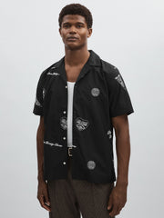 Men Les Deux Cotton Embroidered Shirt in Black Print