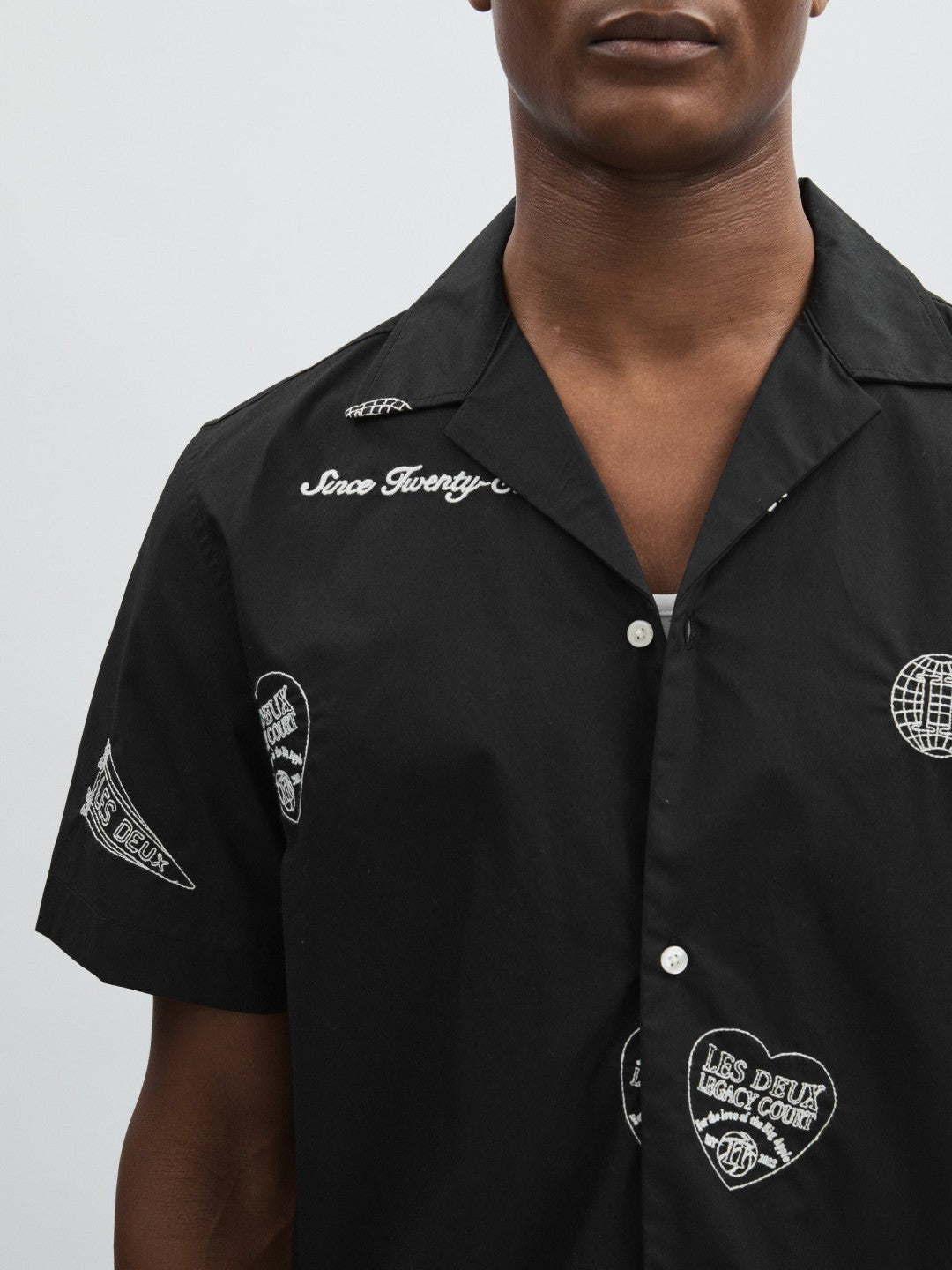 Men Les Deux Cotton Embroidered Shirt in Black Print