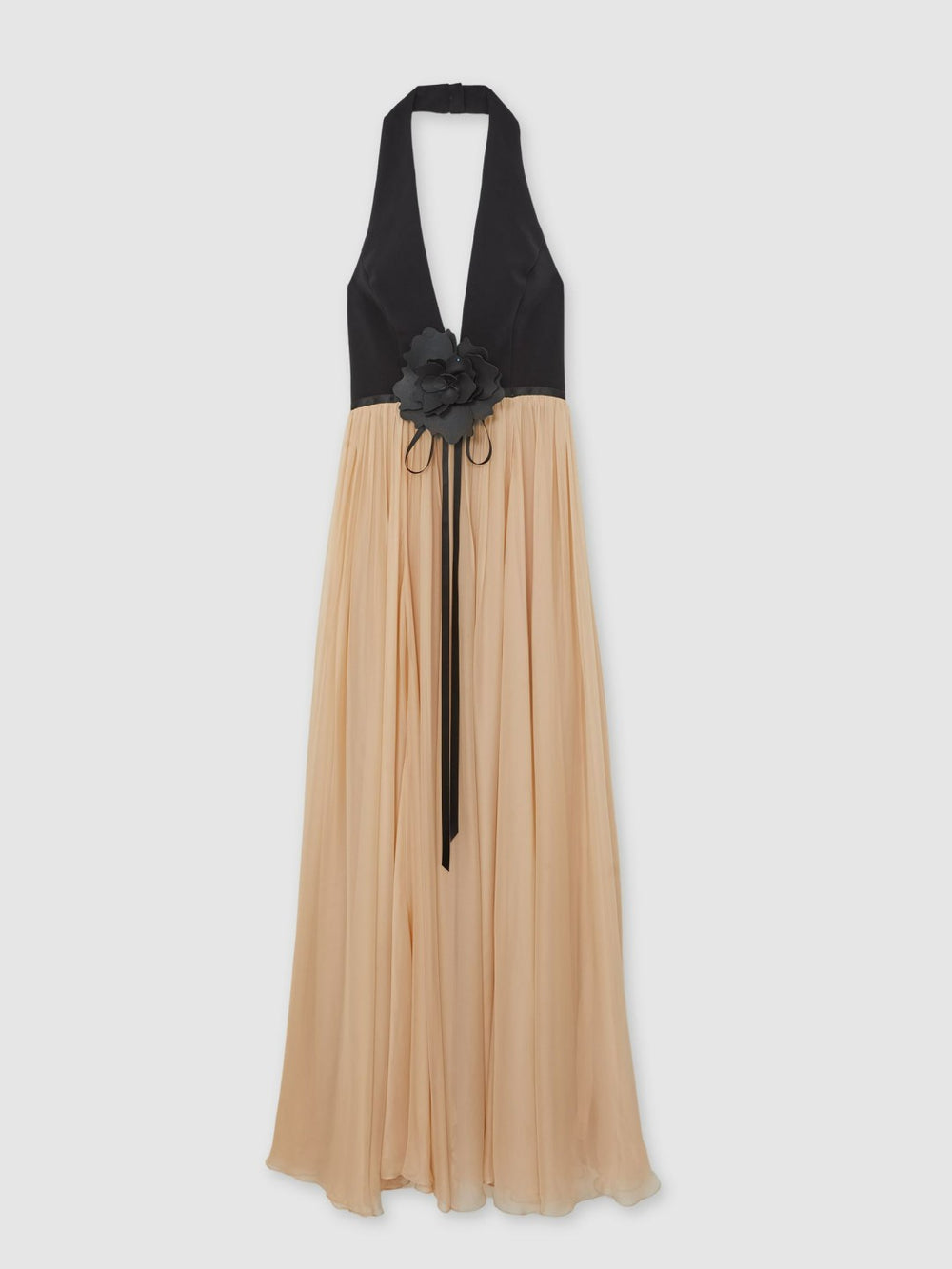 Women Halston Crepe and Chiffon Maxi Dress in Black/Ivory