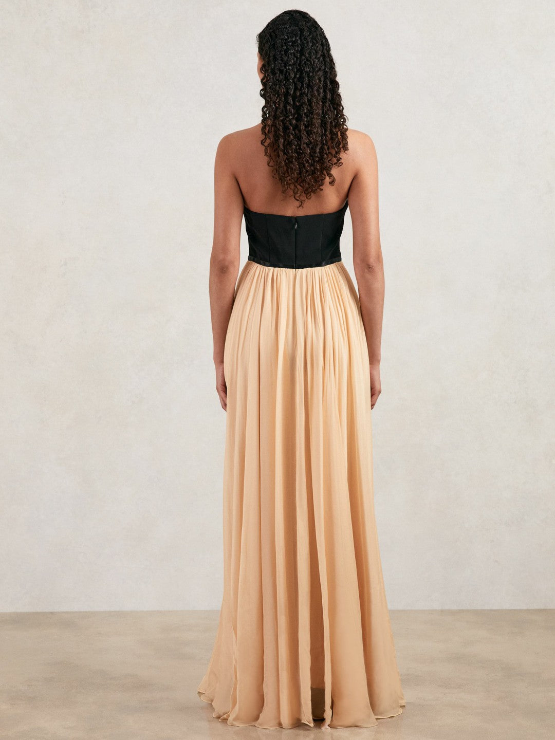 Women Halston Crepe and Chiffon Maxi Dress in Black/Ivory