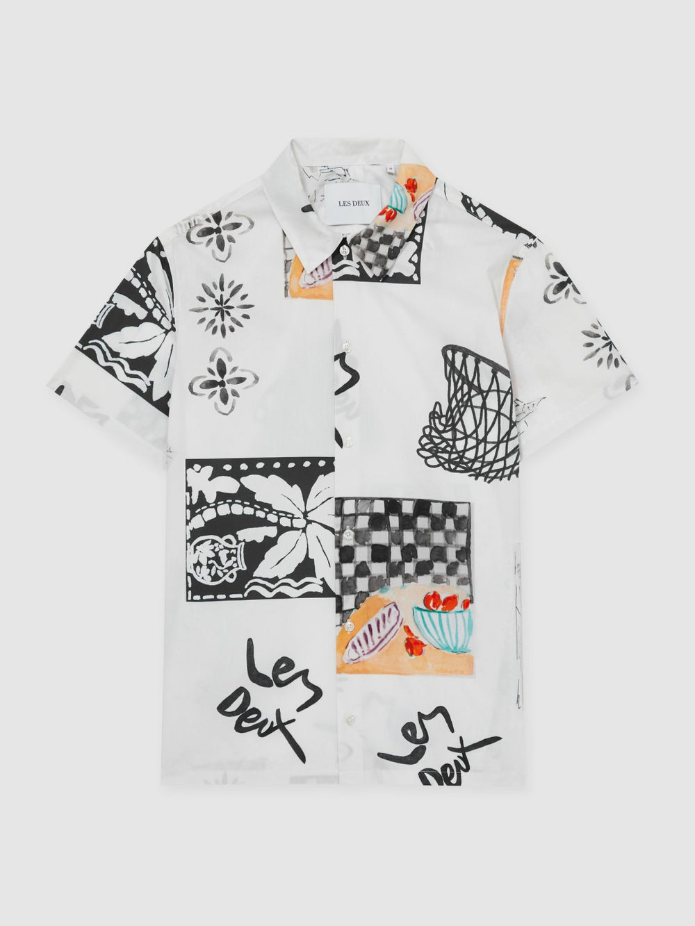 Men Les Deux Cotton Graphic-Print Shirt in Ivory Print