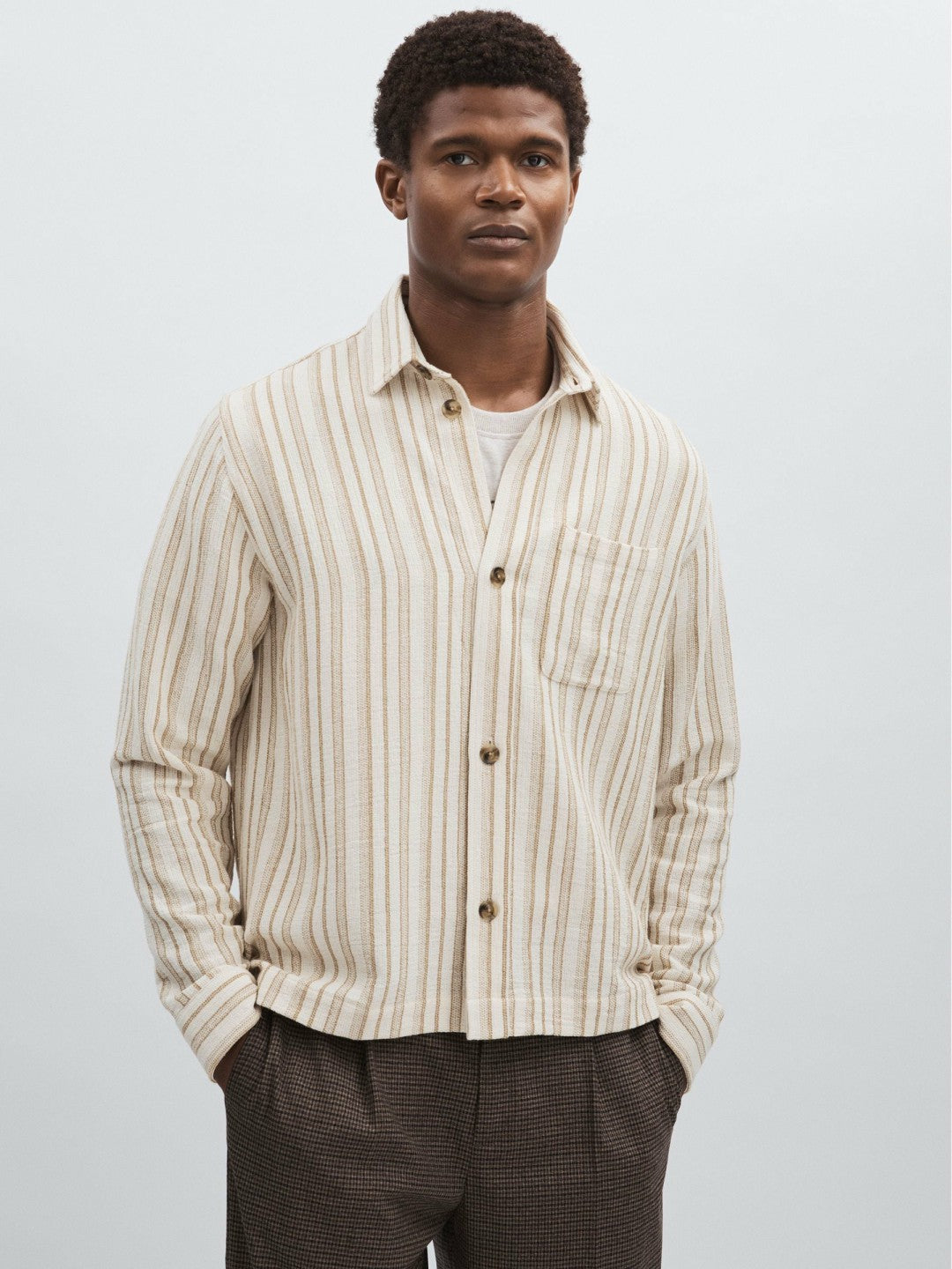 Men Les Deux Cotton-Blend Stripe Overshirt in Ivory
