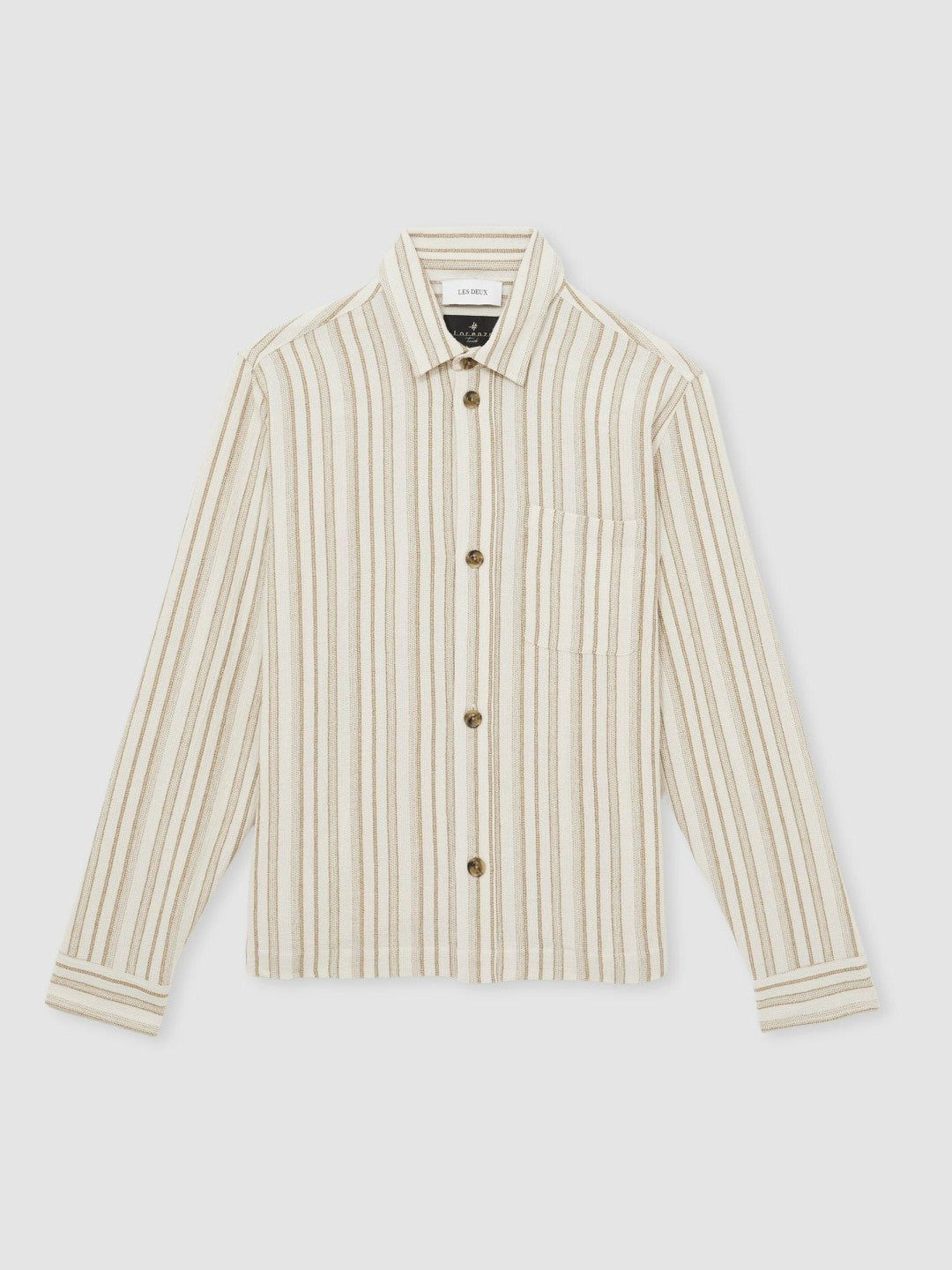 Men Les Deux Cotton-Blend Stripe Overshirt in Ivory