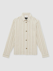 Men Les Deux Cotton-Blend Stripe Overshirt in Ivory