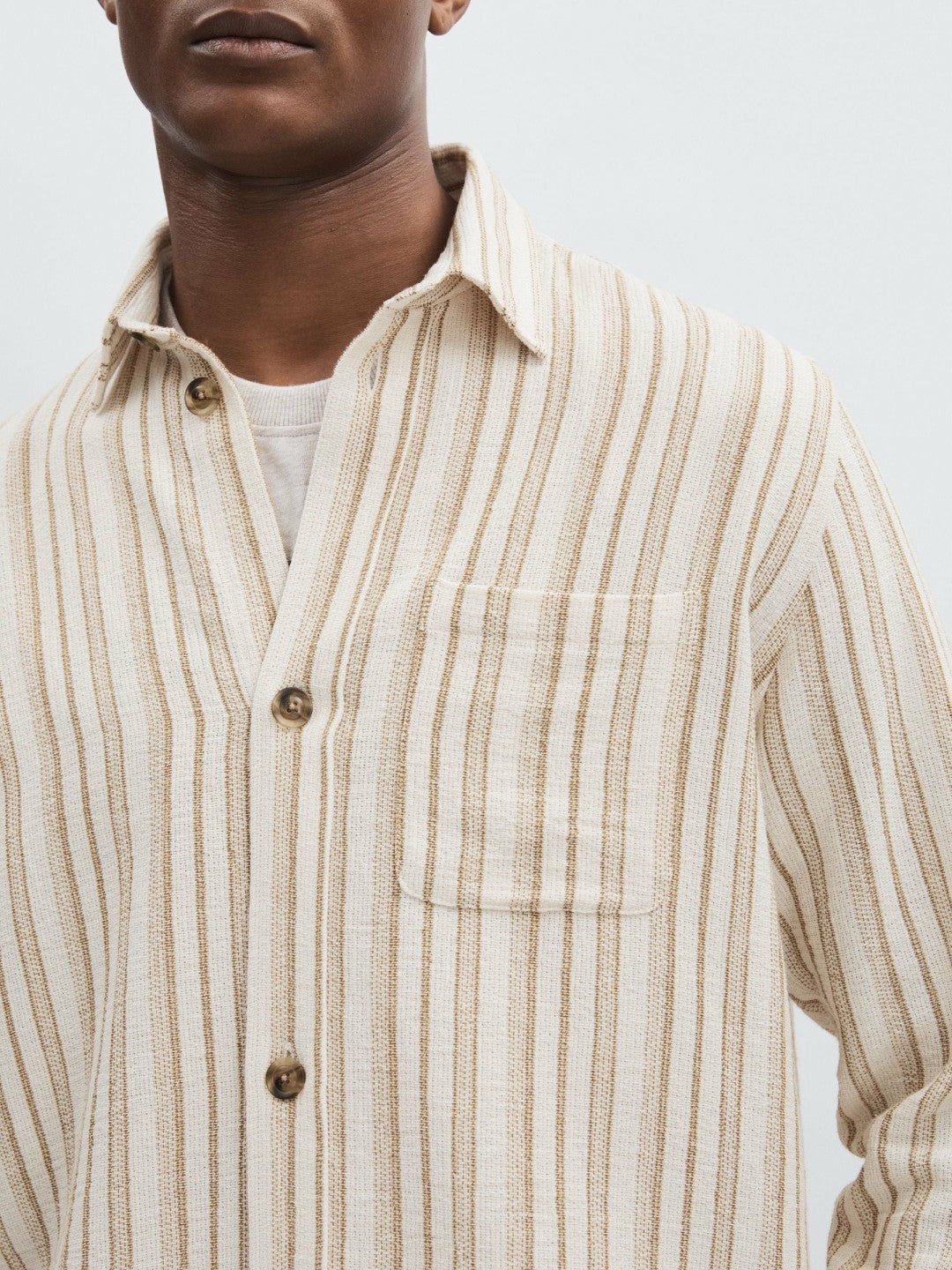 Men Les Deux Cotton-Blend Stripe Overshirt in Ivory