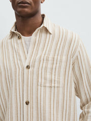 Men Les Deux Cotton-Blend Stripe Overshirt in Ivory