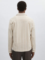 Men Les Deux Cotton-Blend Stripe Overshirt in Ivory