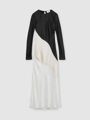 Women Acler Satin Colour Block Midi Dress in Ivory/Black