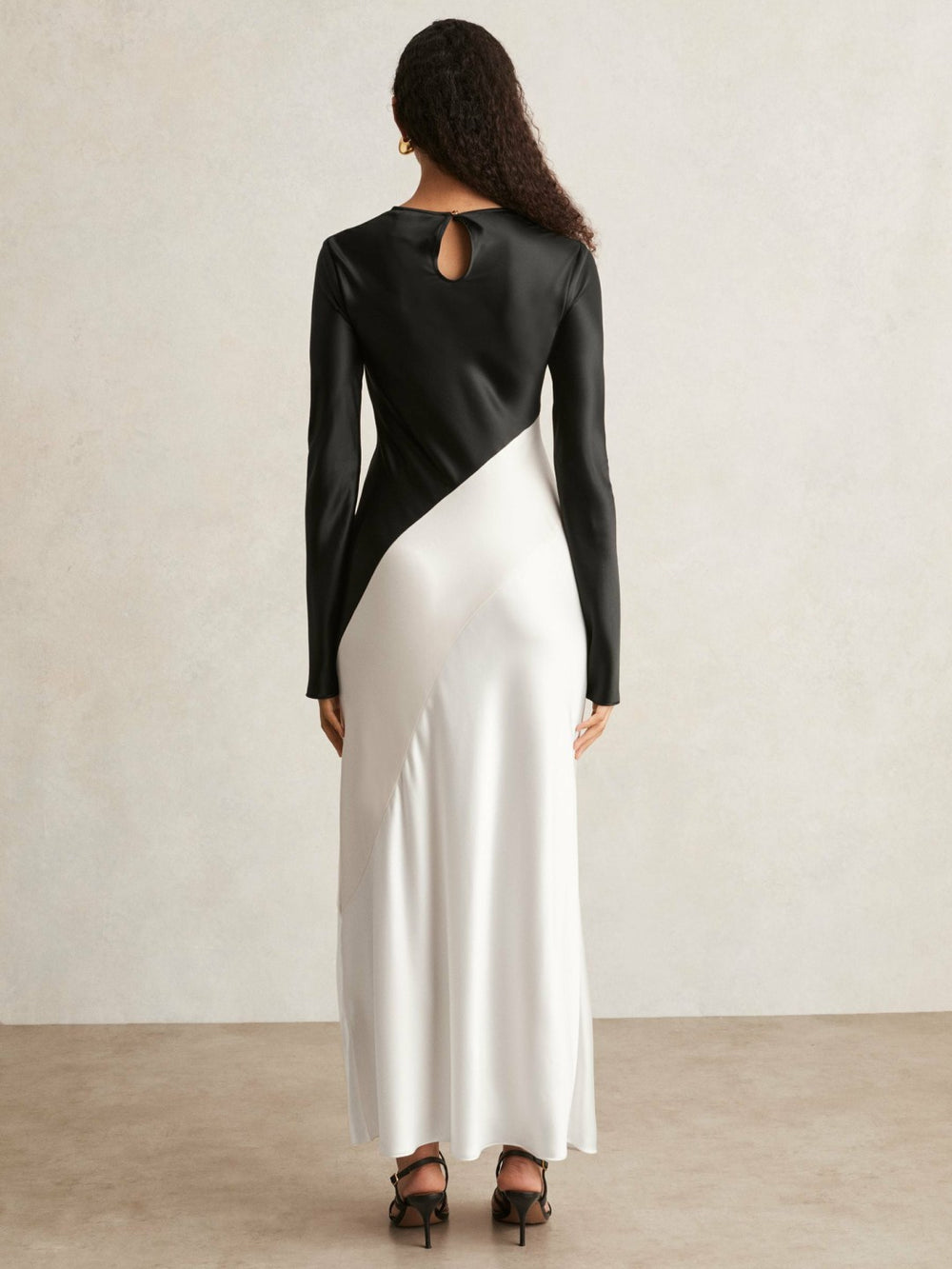 Women Acler Satin Colour Block Midi Dress in Ivory/Black