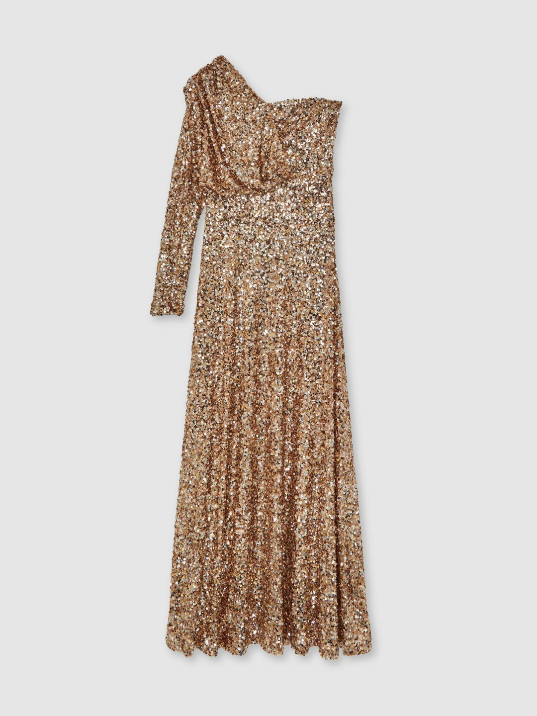 Women Halston Sequin One Shoulder Maxi Dress in Gold