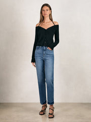 Women Straight Compression Jeans in Indigo Blue