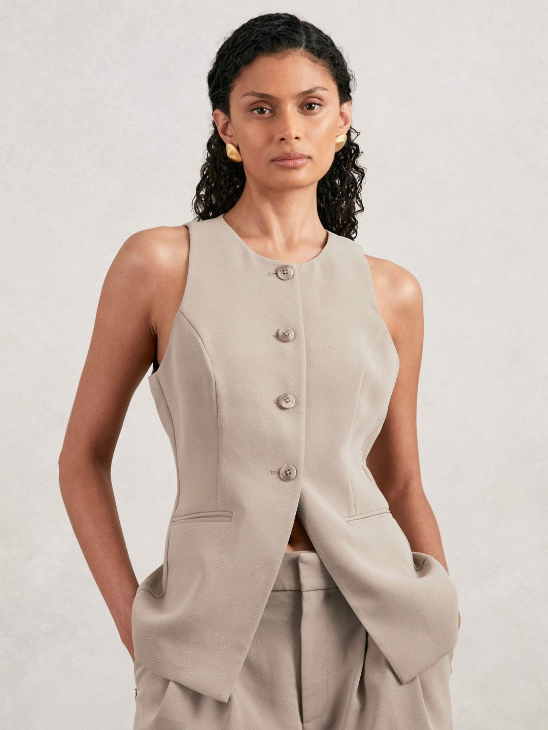 Women Luxe Suiting Vest in Beige
