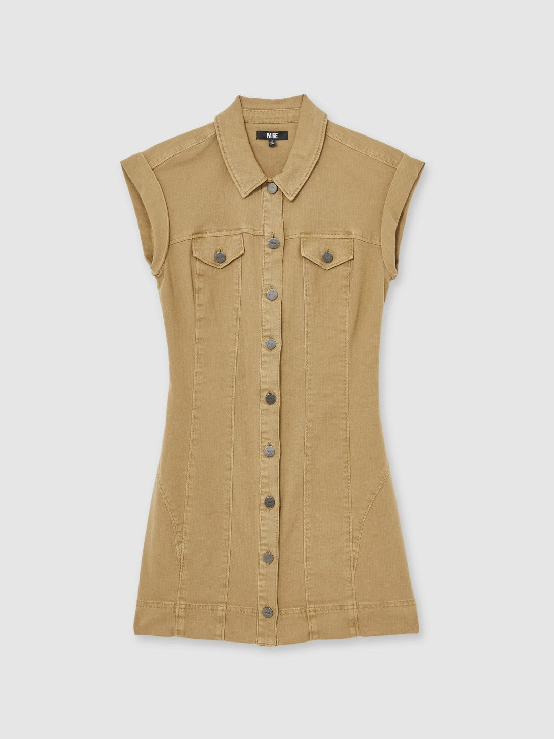 Women Paige Fern Beige Denim Button Through Mini Dress in Fern Beige