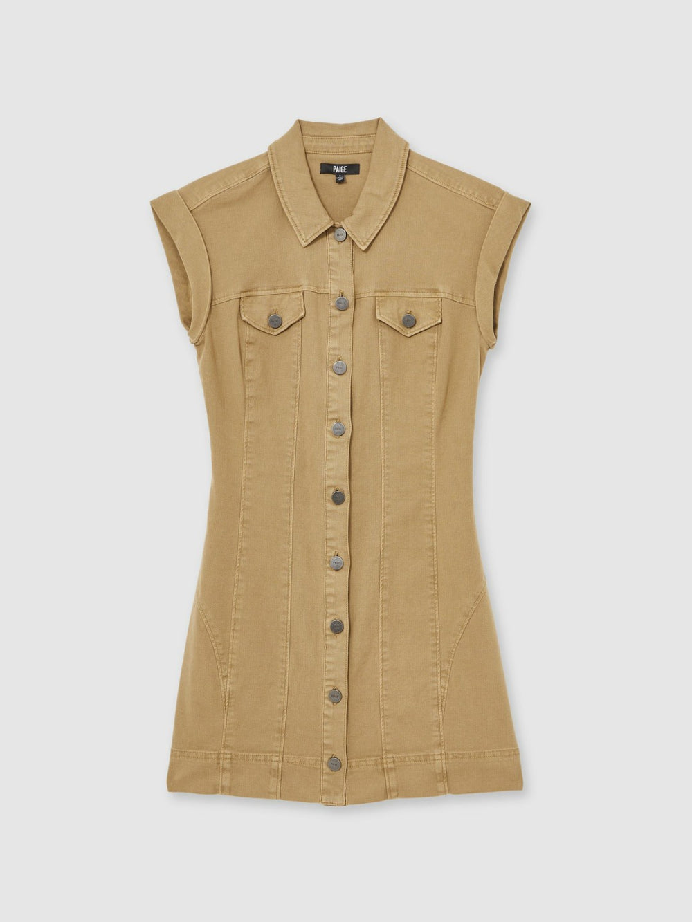 Women Paige Fern Beige Denim Button Through Mini Dress in Fern Beige