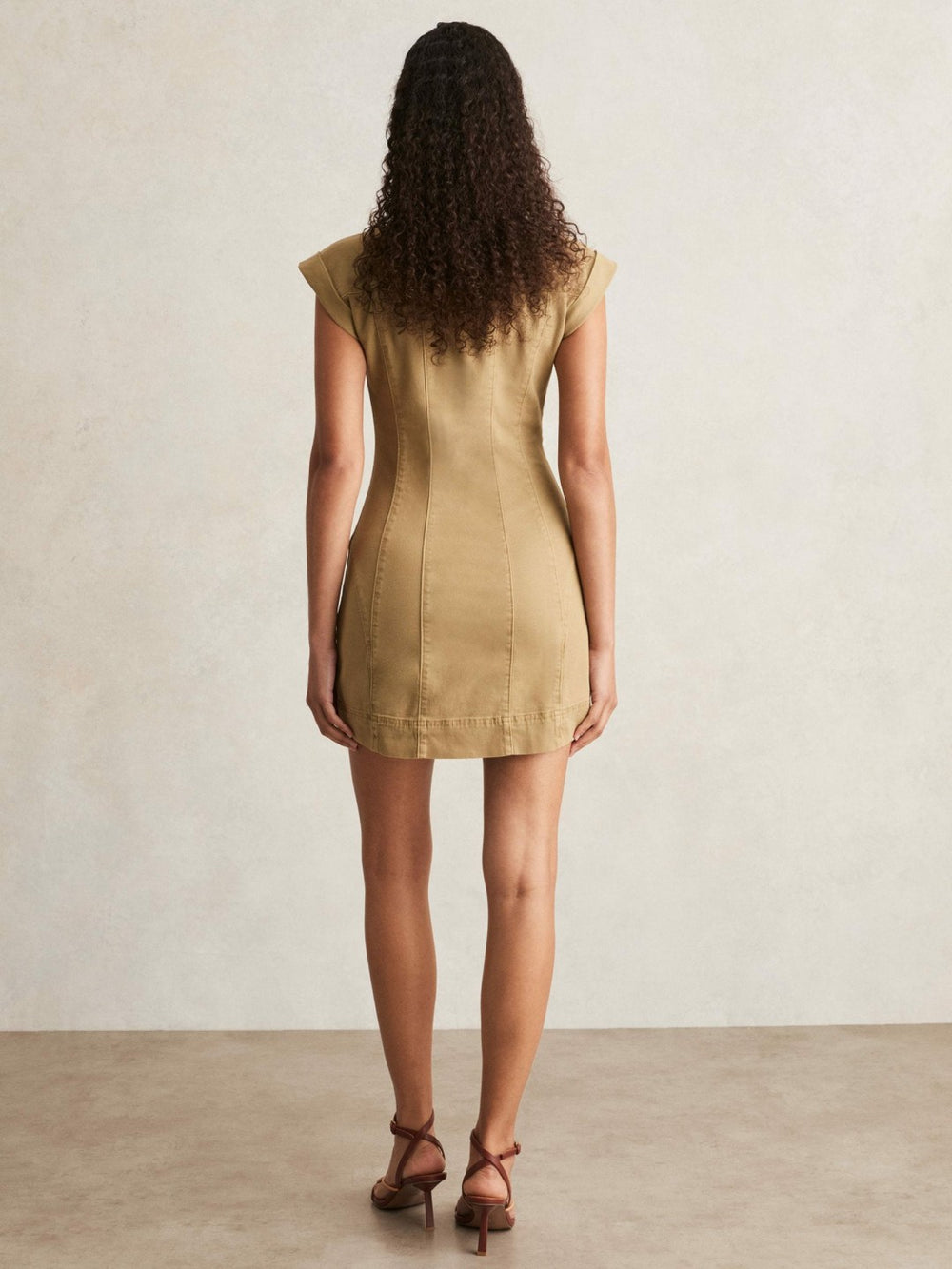 Women Paige Fern Beige Denim Button Through Mini Dress in Fern Beige