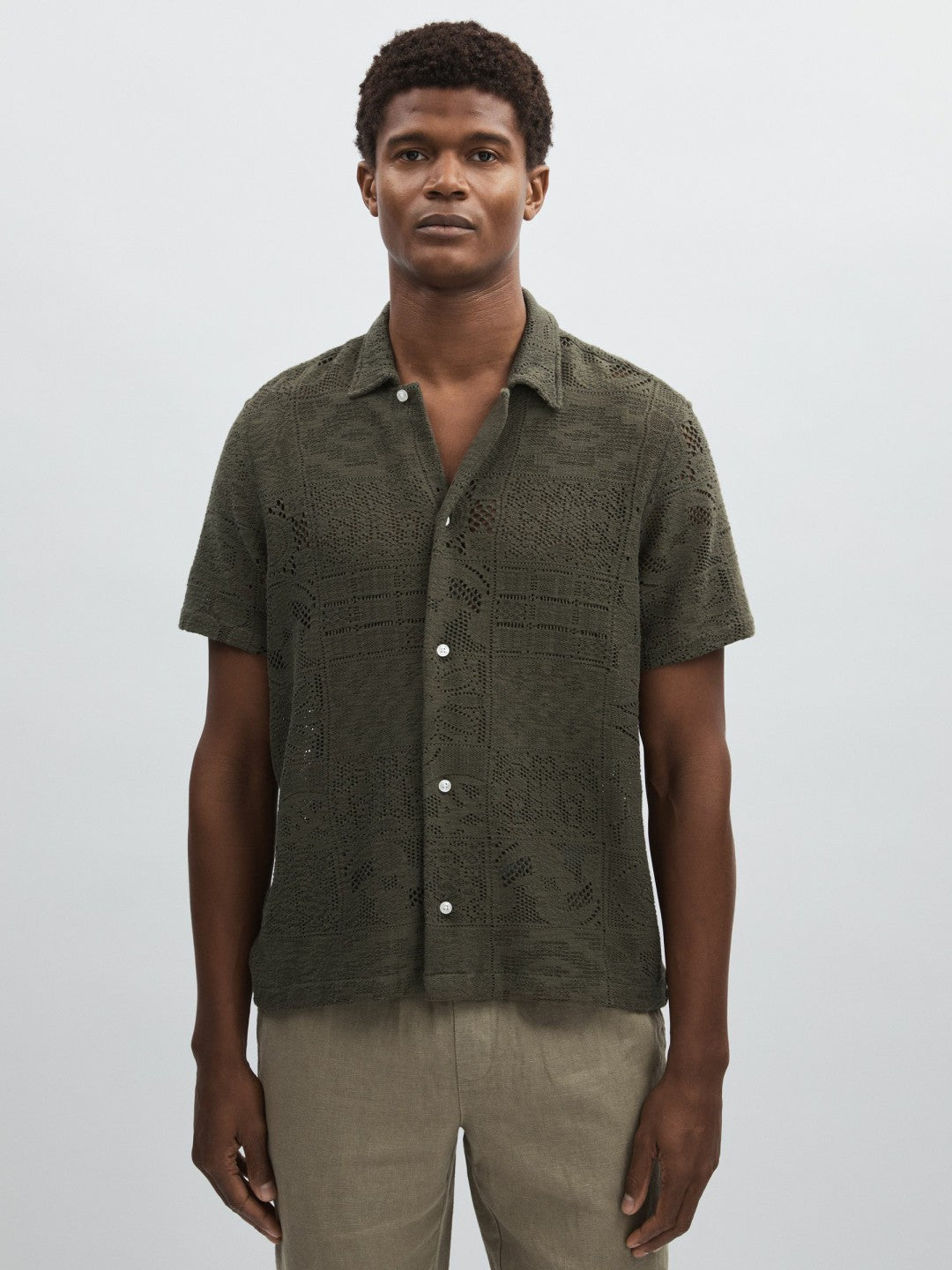 Men Les Deux Blend Lace Shirt in Olive Green