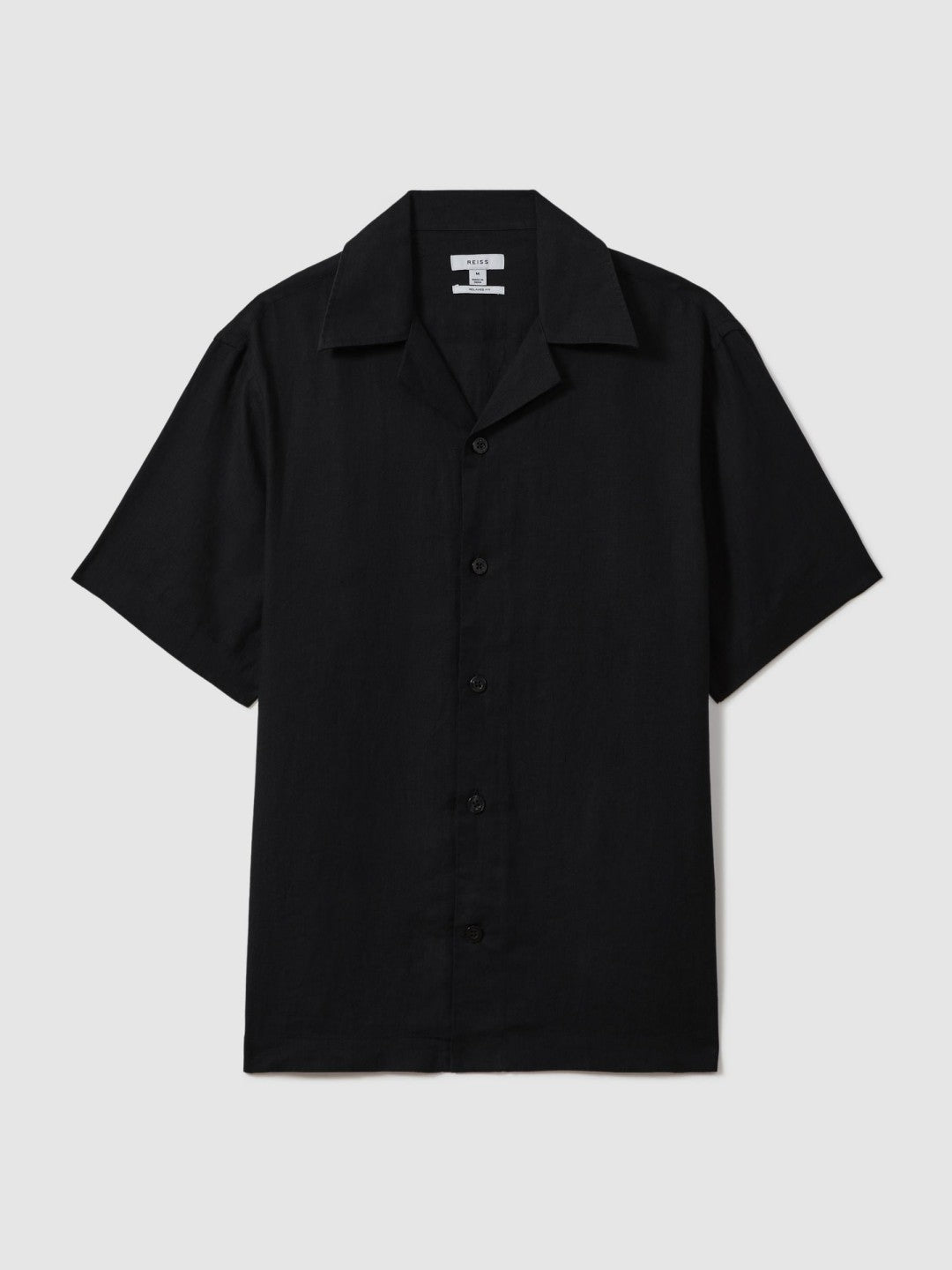 Men Linen Cuban-Collar Shirt in Black