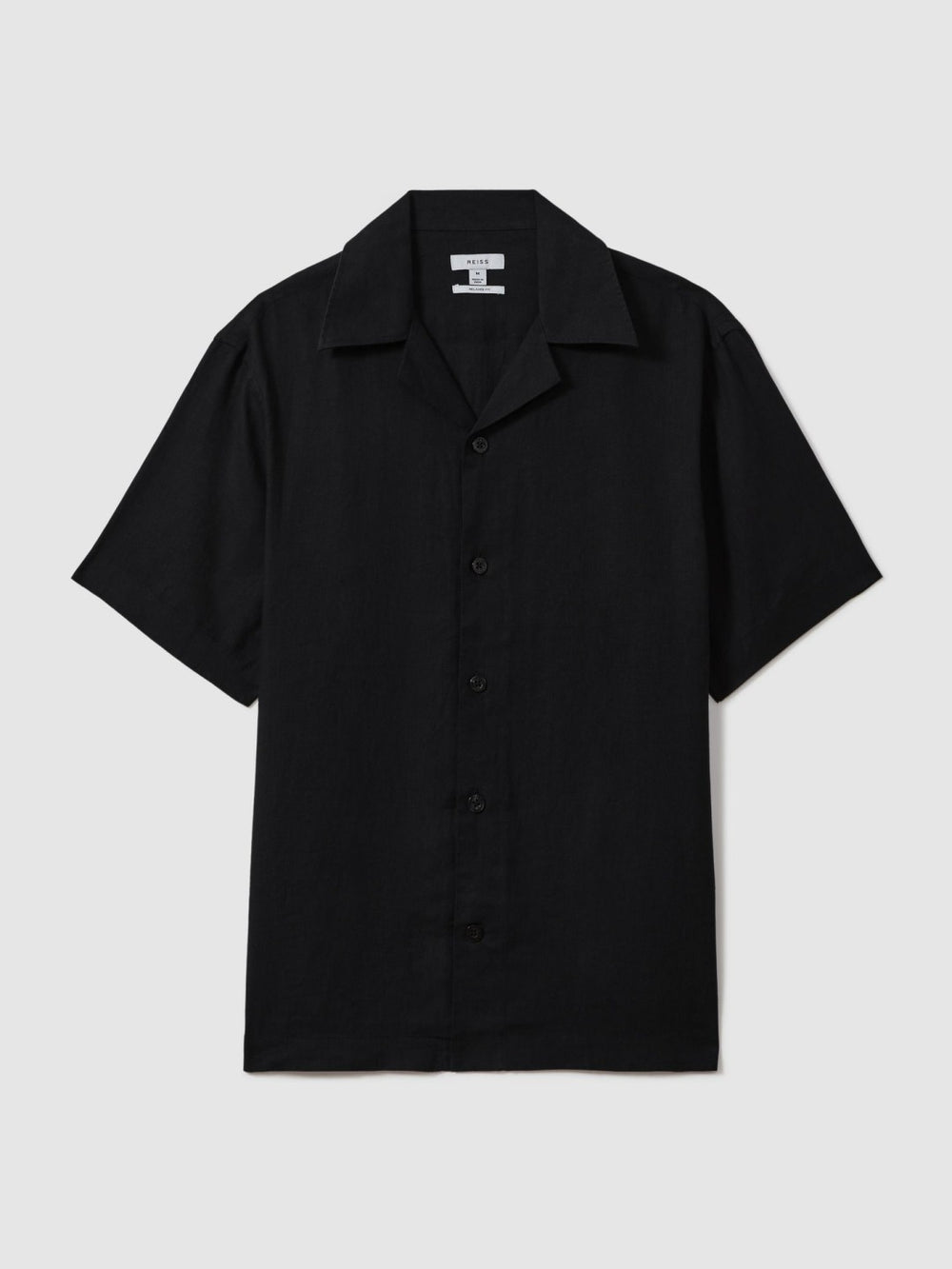 Men Linen Cuban-Collar Shirt in Black
