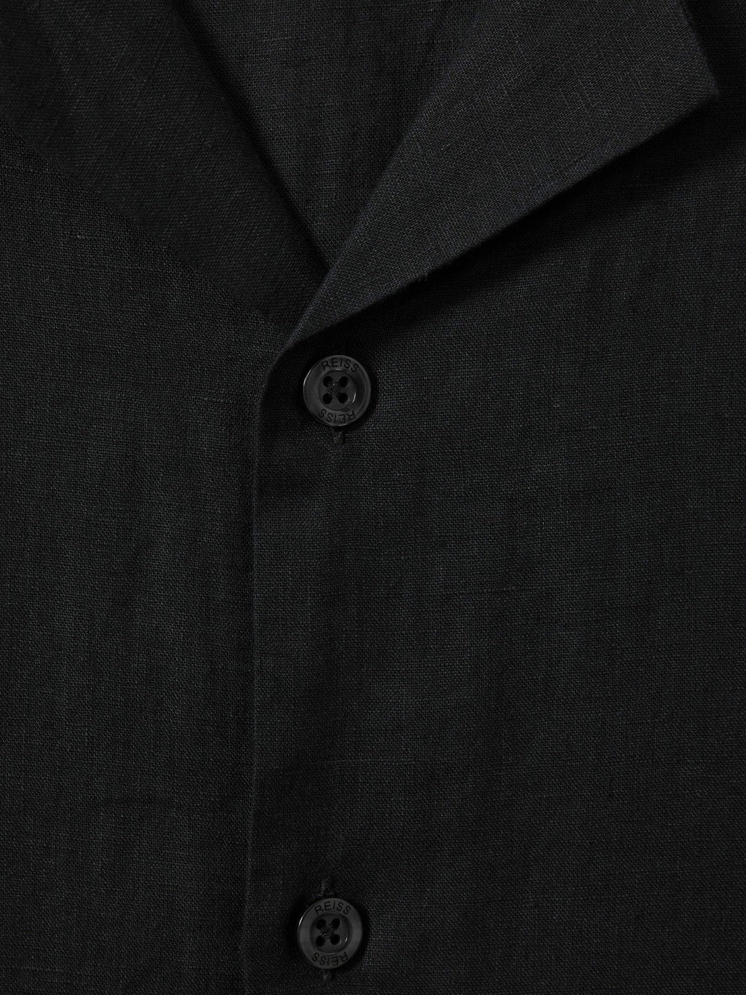 Men Linen Cuban-Collar Shirt in Black