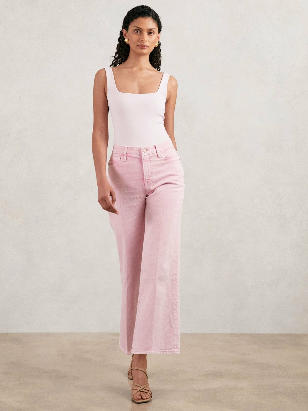 Women Cropped Palazzo Jeans in Rose Pink