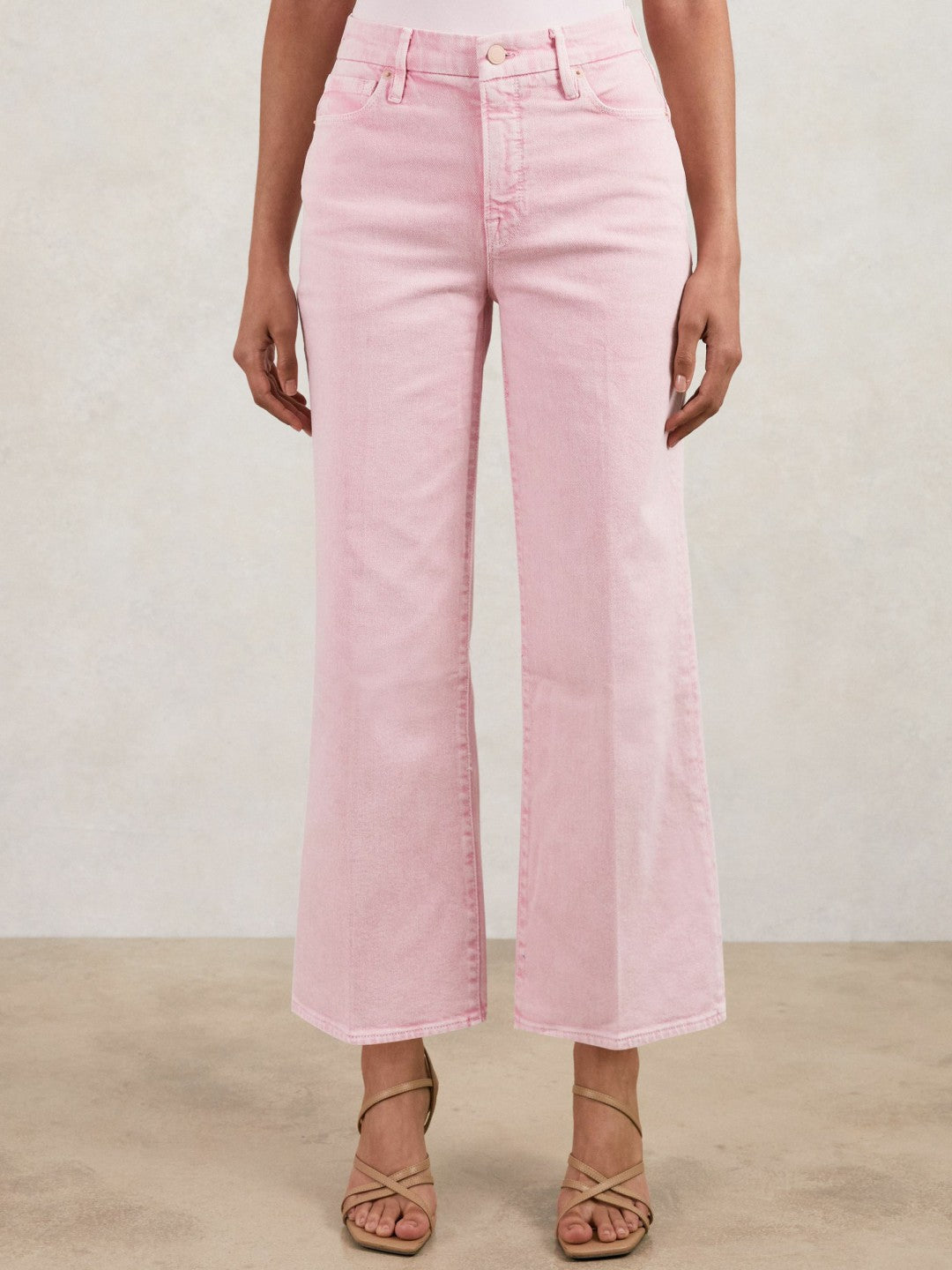 Women Cropped Palazzo Jeans in Rose Pink