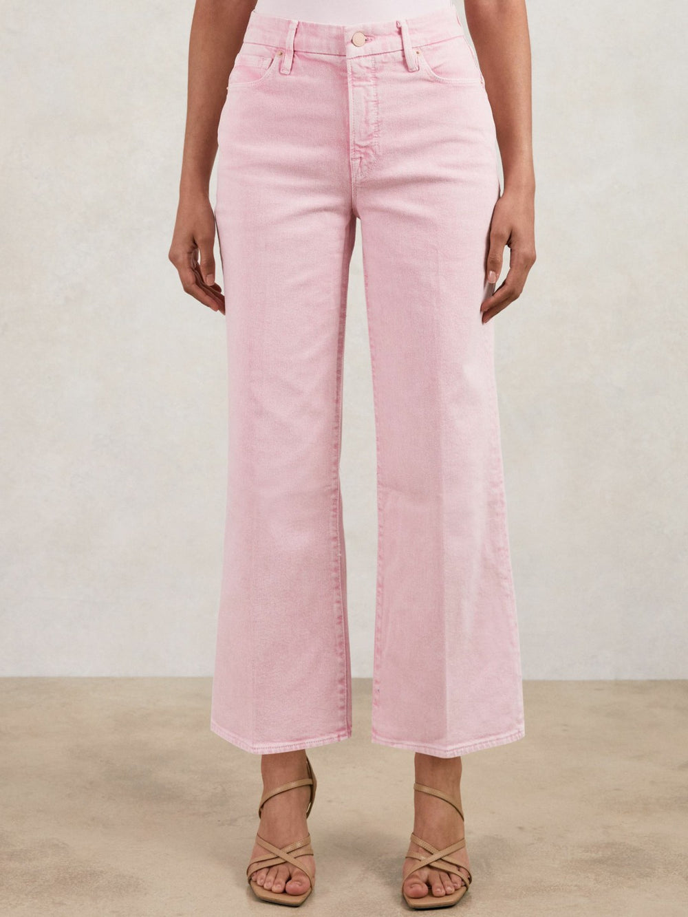 Women Cropped Palazzo Jeans in Rose Pink