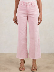 Women Cropped Palazzo Jeans in Rose Pink
