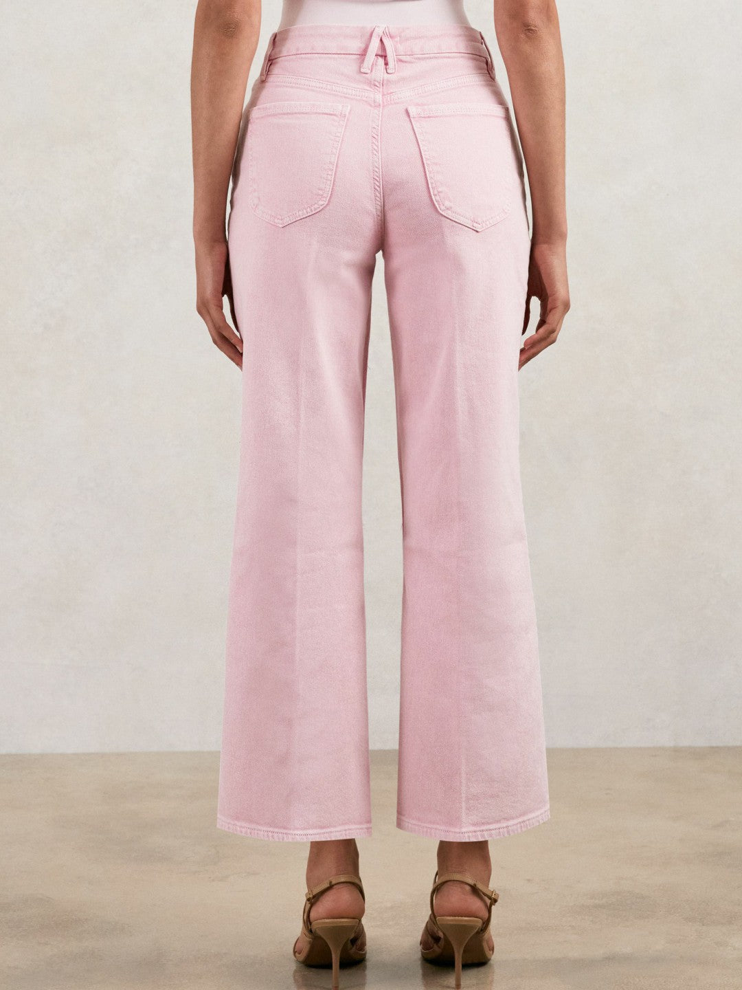 Women Cropped Palazzo Jeans in Rose Pink