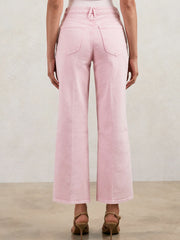Women Cropped Palazzo Jeans in Rose Pink