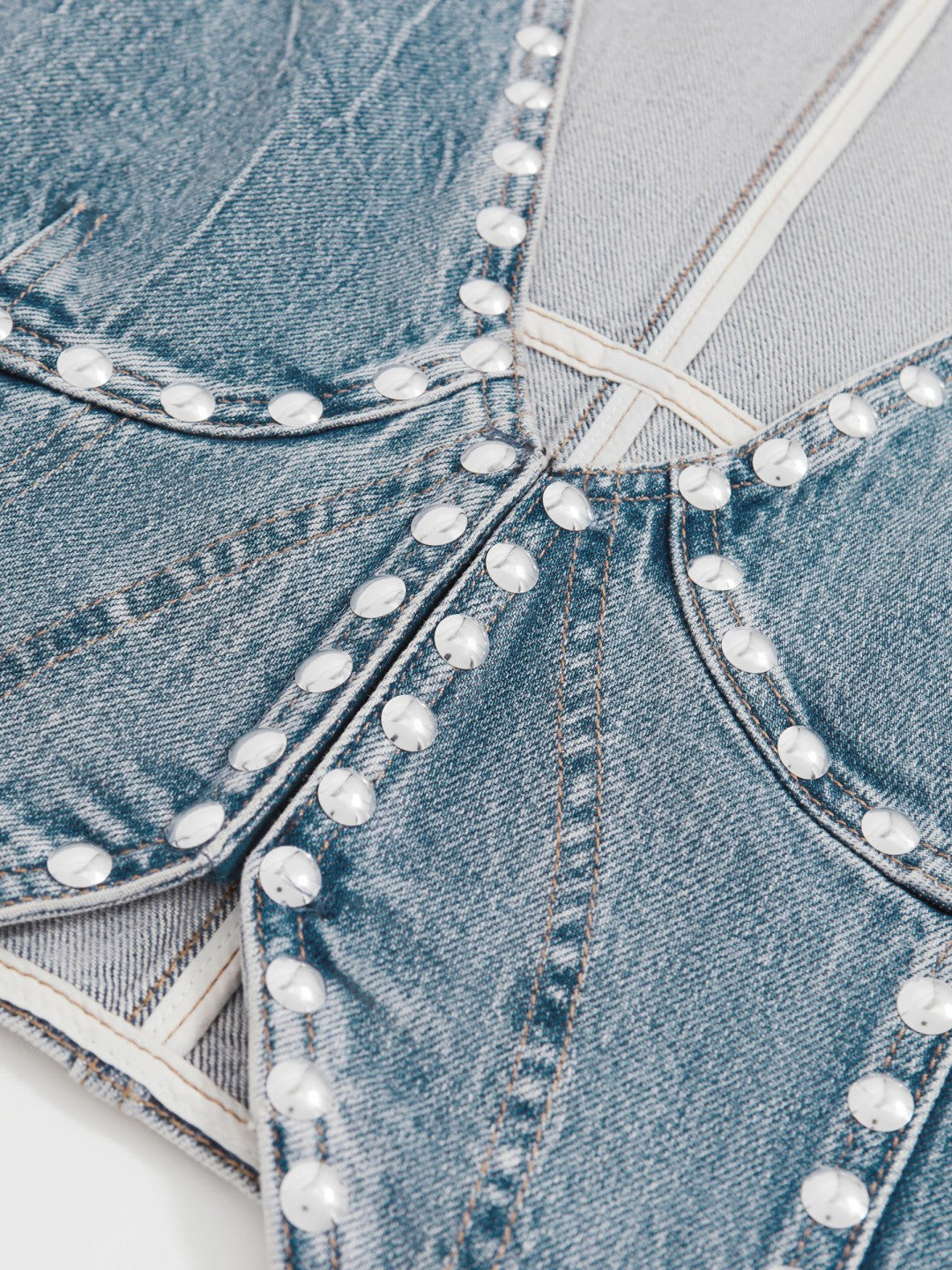 Women Studded Denim Vest in Indigo Blue