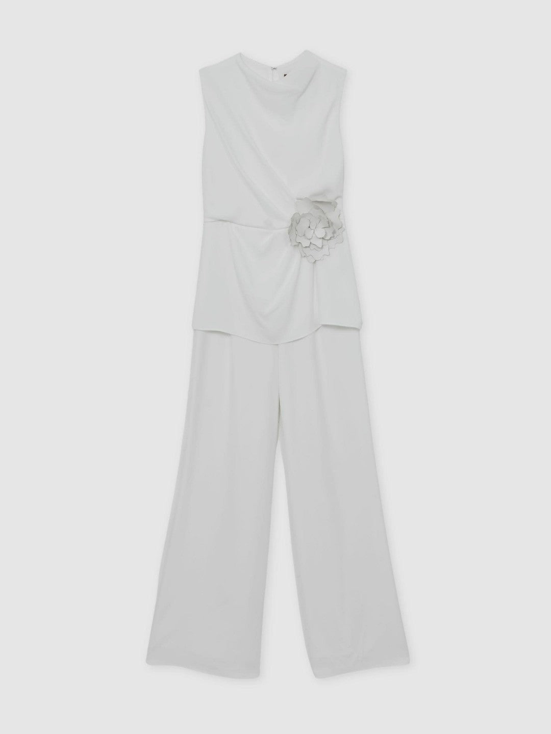 Women Halston Crepe Wide Leg Jumpsuit in Ivory