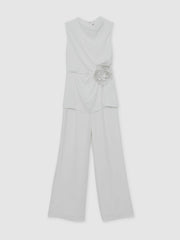 Women Halston Crepe Wide Leg Jumpsuit in Ivory