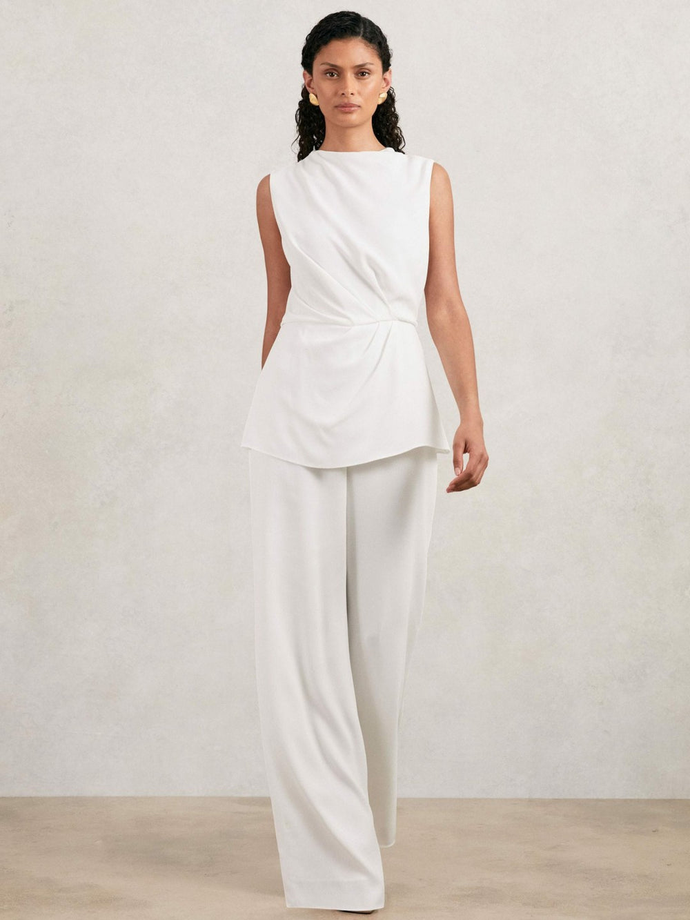 Women Halston Crepe Wide Leg Jumpsuit in Ivory