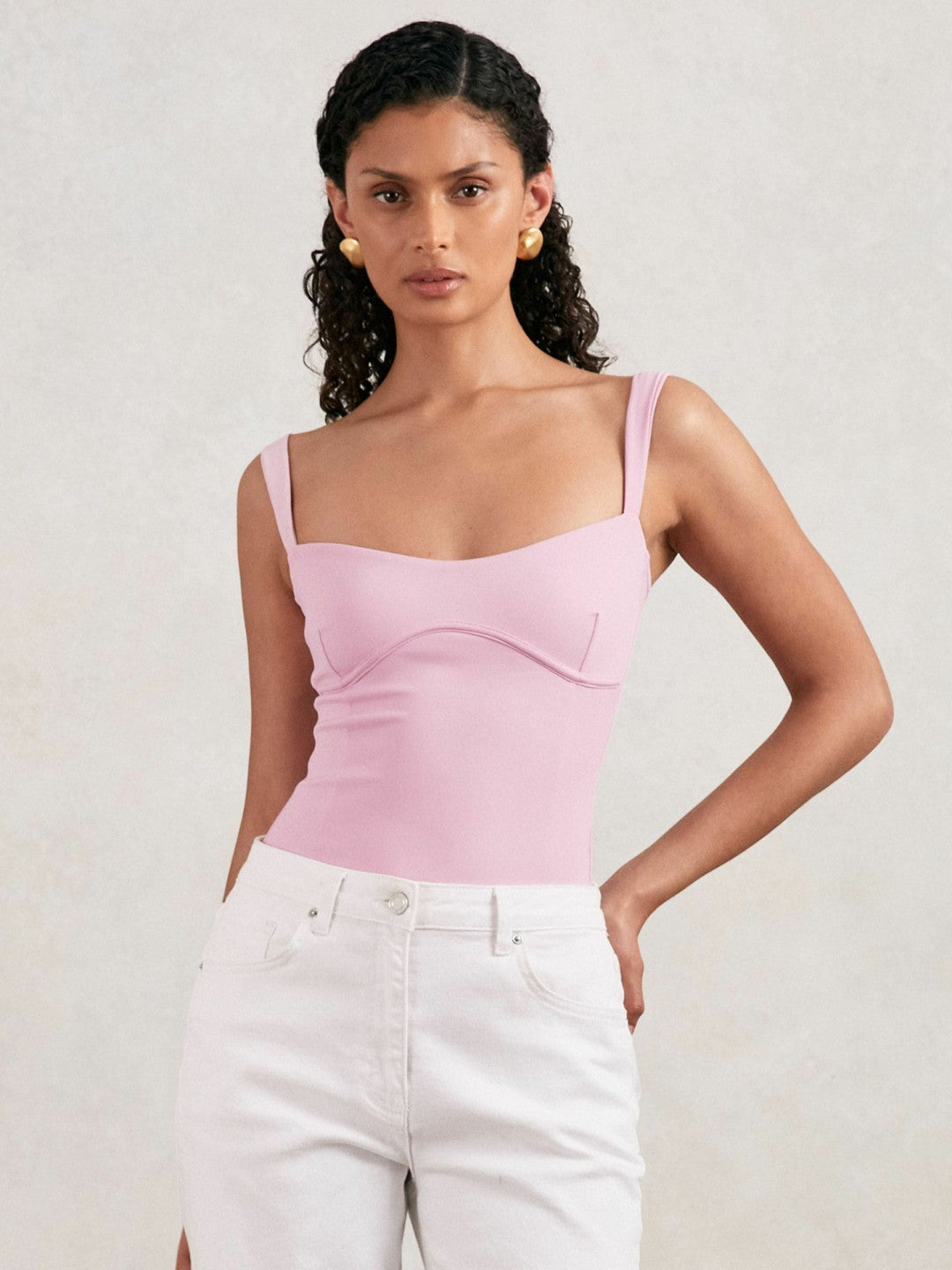 Women Good American Scuba Sweetheart Bodysuit in Light Pink
