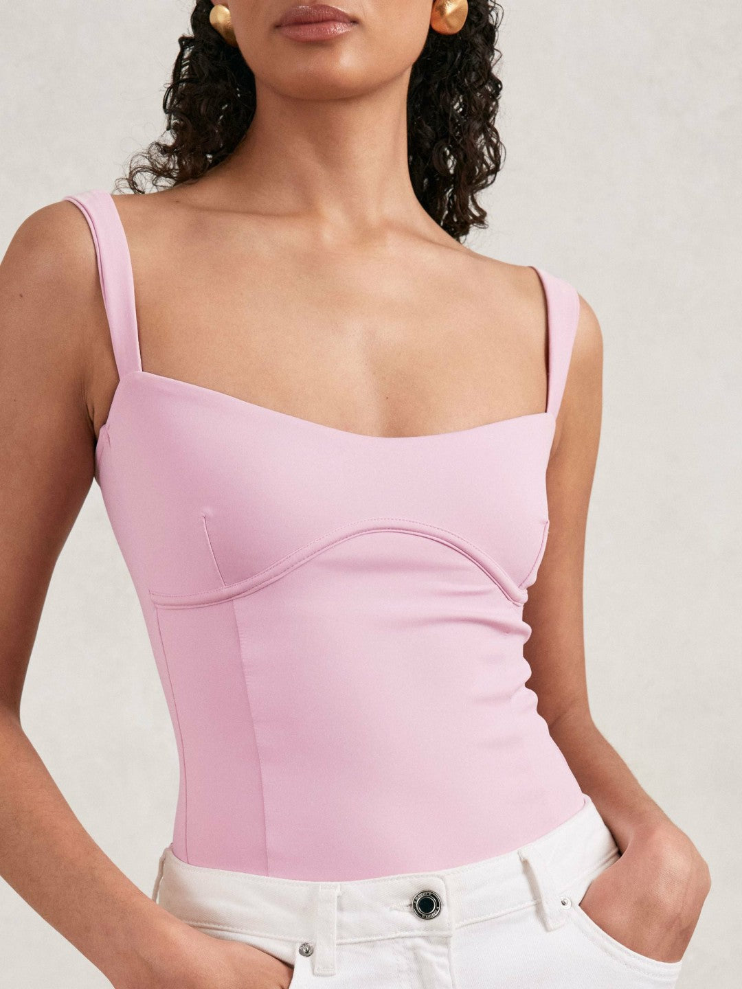 Women Good American Scuba Sweetheart Bodysuit in Light Pink