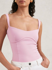 Women Good American Scuba Sweetheart Bodysuit in Light Pink